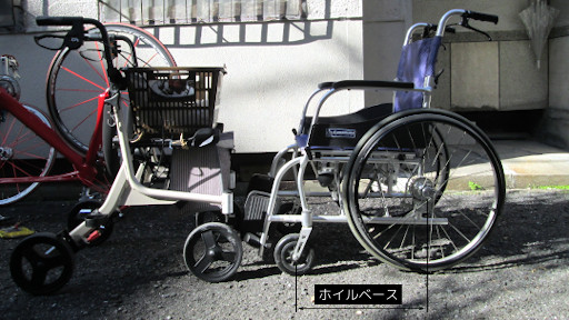 歩行器と車椅子の前輪の大きさ比較